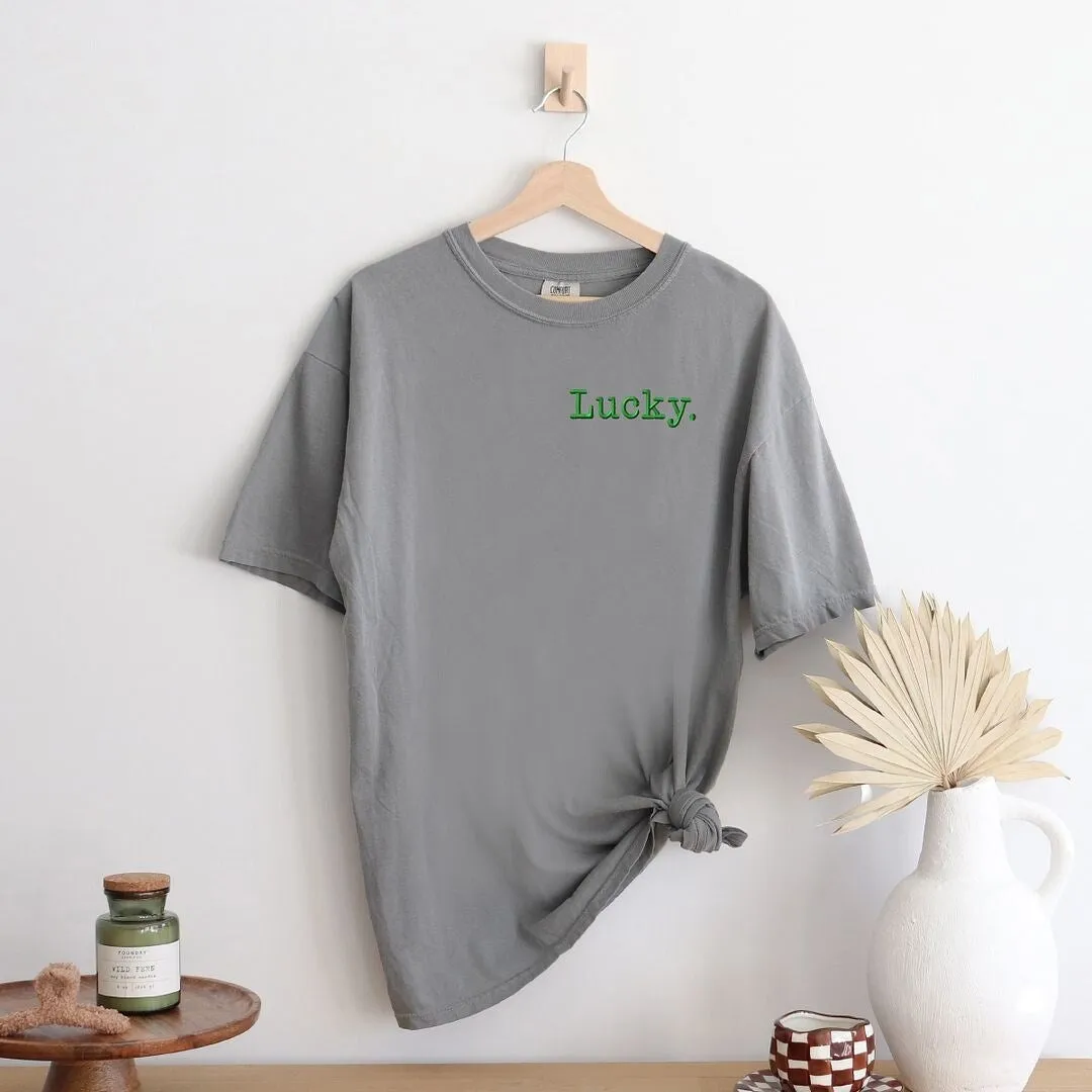 Embroidered Lucky Typewriter Garment Dyed Tee sold by Zulily