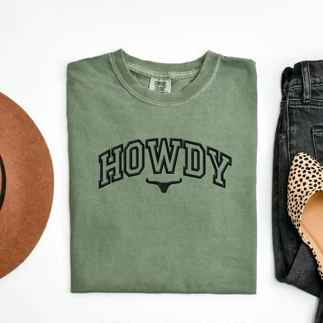 Embroidered Howdy Bull Varsity Garment Dyed Tee sold by Zulily