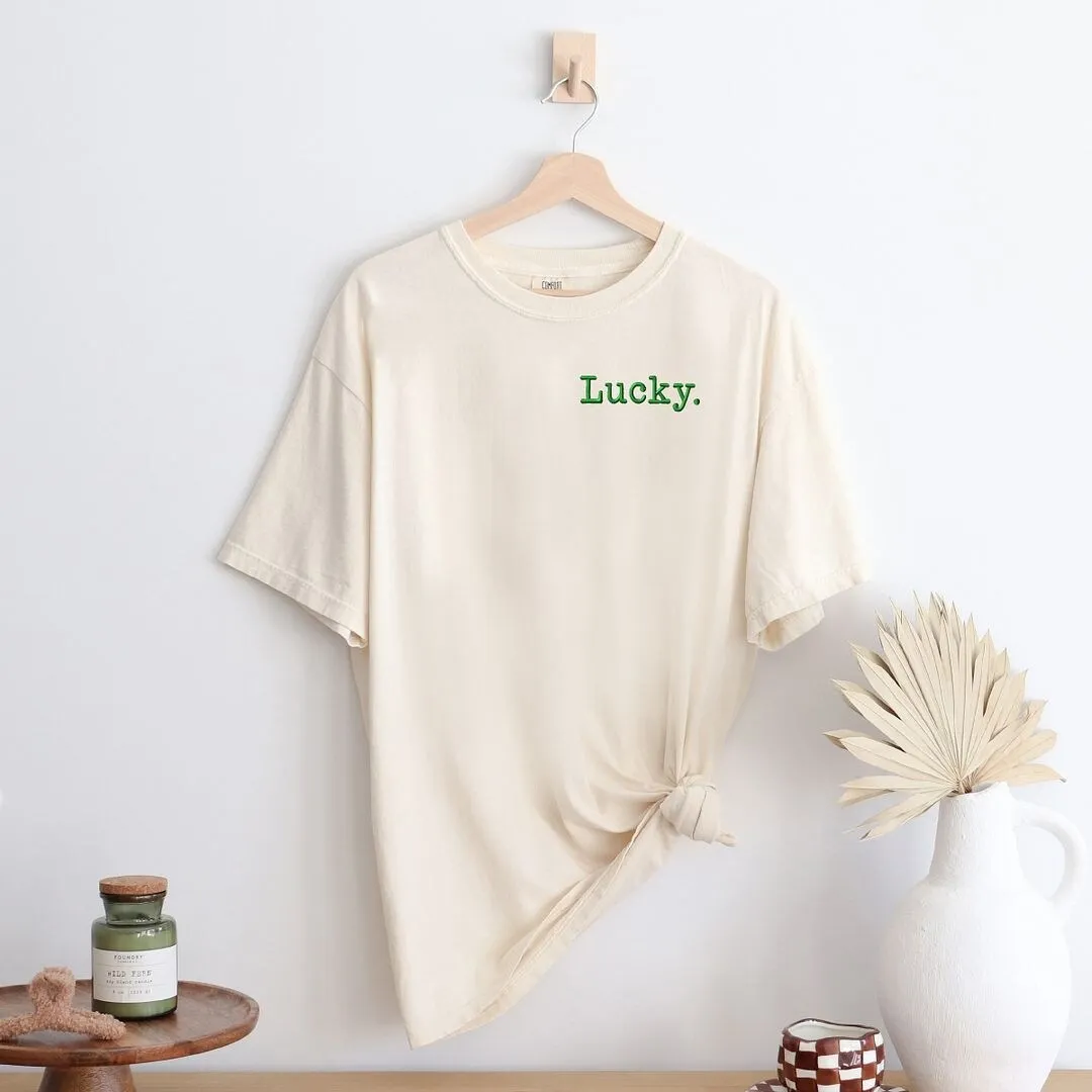 Embroidered Lucky Typewriter Garment Dyed Tee sold by Zulily