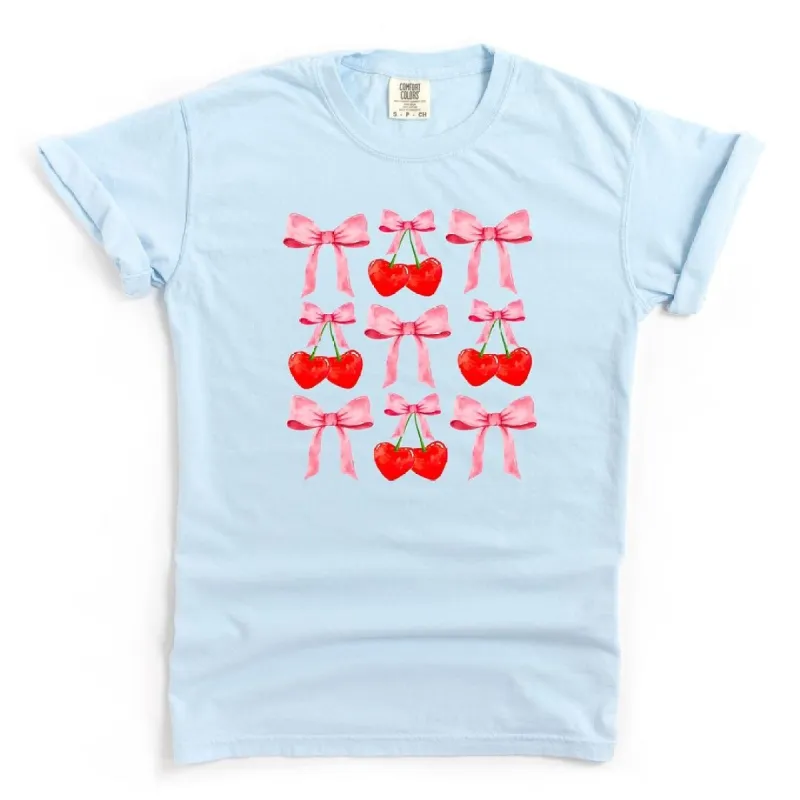 Cherry Coquette Bow Chart Garment Dyed Tee made by Zulily