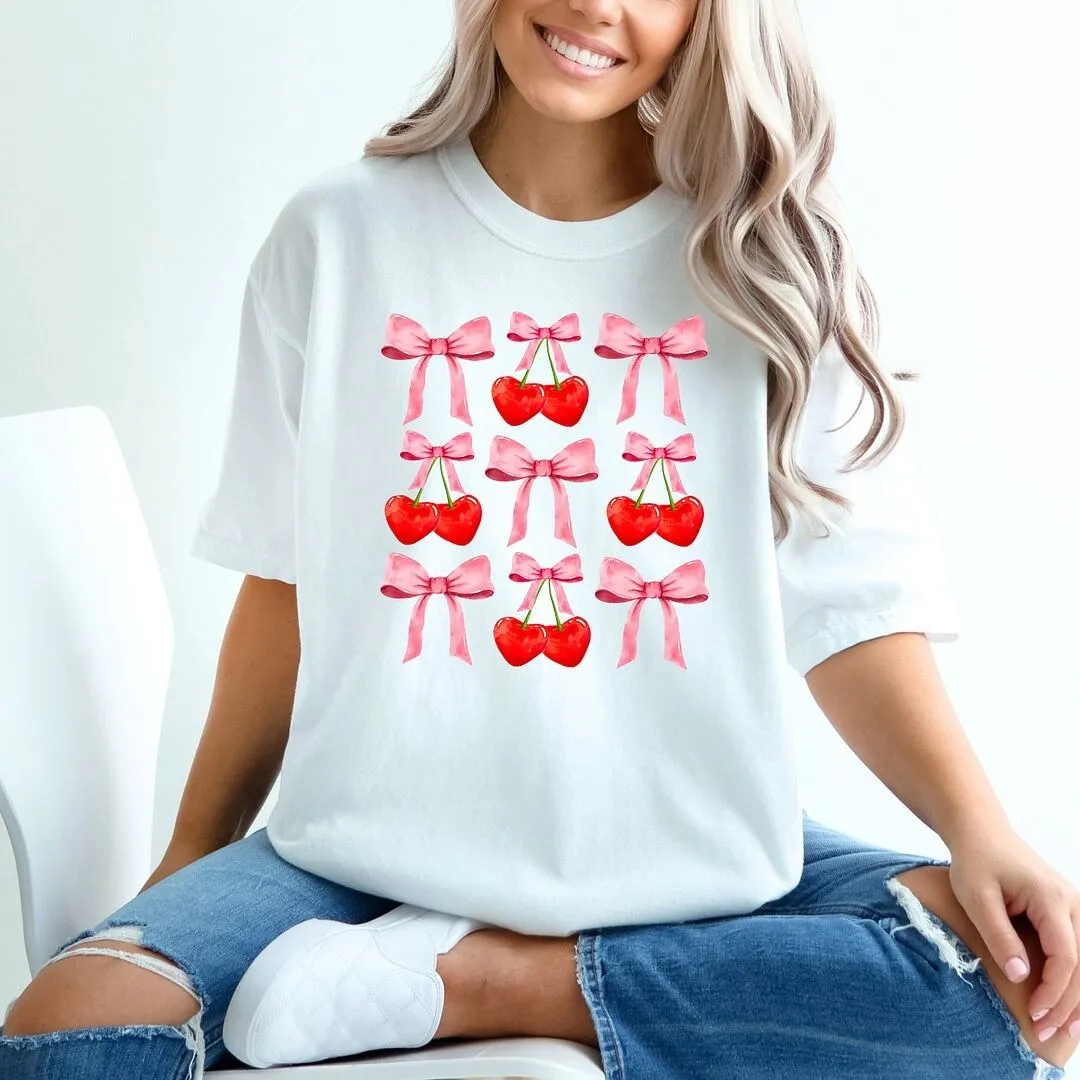 Cherry Coquette Bow Chart Garment Dyed Tee sold by Zulily product image thumbnail 2