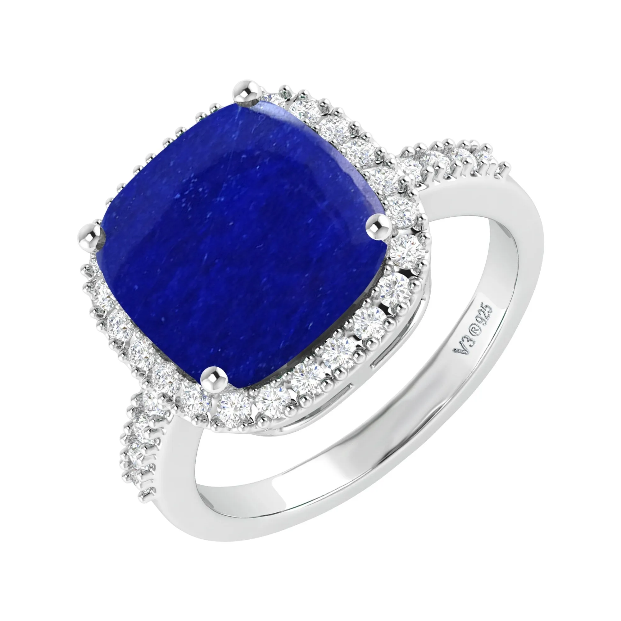 Sterling Silver with Lapis and White Topaz Halo Ring sold by Zulily