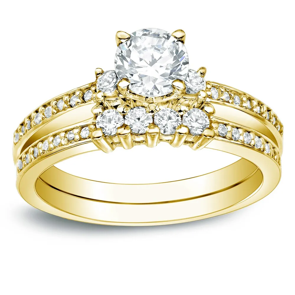 Auriya 14k Gold 1 1/3ct TDW Certified Round Diamond Bridal Ring Set sold by Zulily product image thumbnail 2