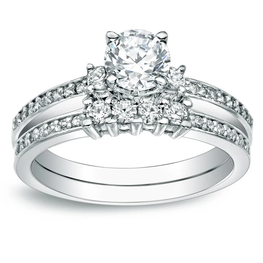 Auriya 14k Gold 1 1/3ct TDW Certified Round Diamond Bridal Ring Set sold by Zulily