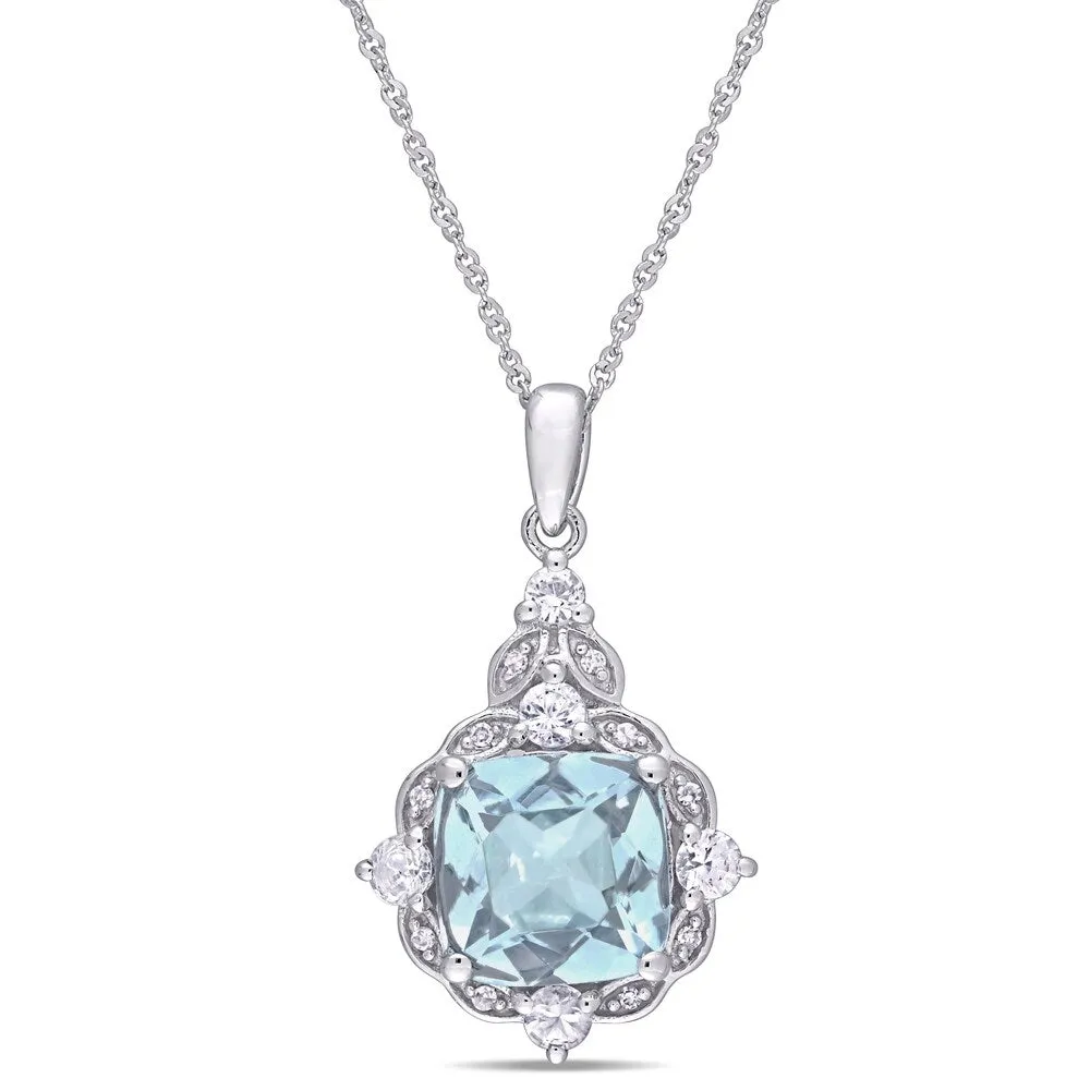 Miadora 14k White Gold Aquamarine White Sapphire and Diamond-Accent Vintage Halo Necklace sold by Zulily