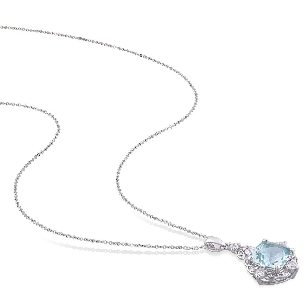 Miadora 14k White Gold Aquamarine White Sapphire and Diamond-Accent Vintage Halo Necklace sold by Zulily product image thumbnail 2