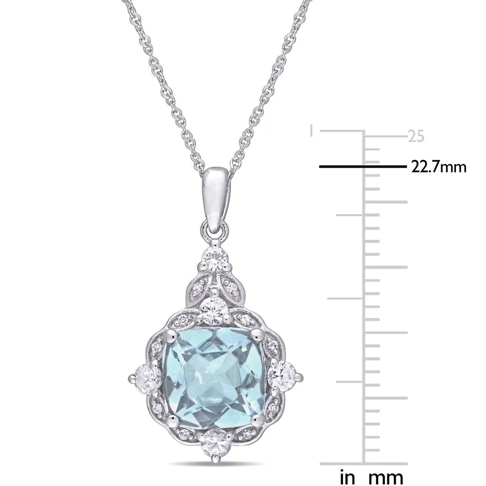 Miadora 14k White Gold Aquamarine White Sapphire and Diamond-Accent Vintage Halo Necklace sold by Zulily product image thumbnail 3
