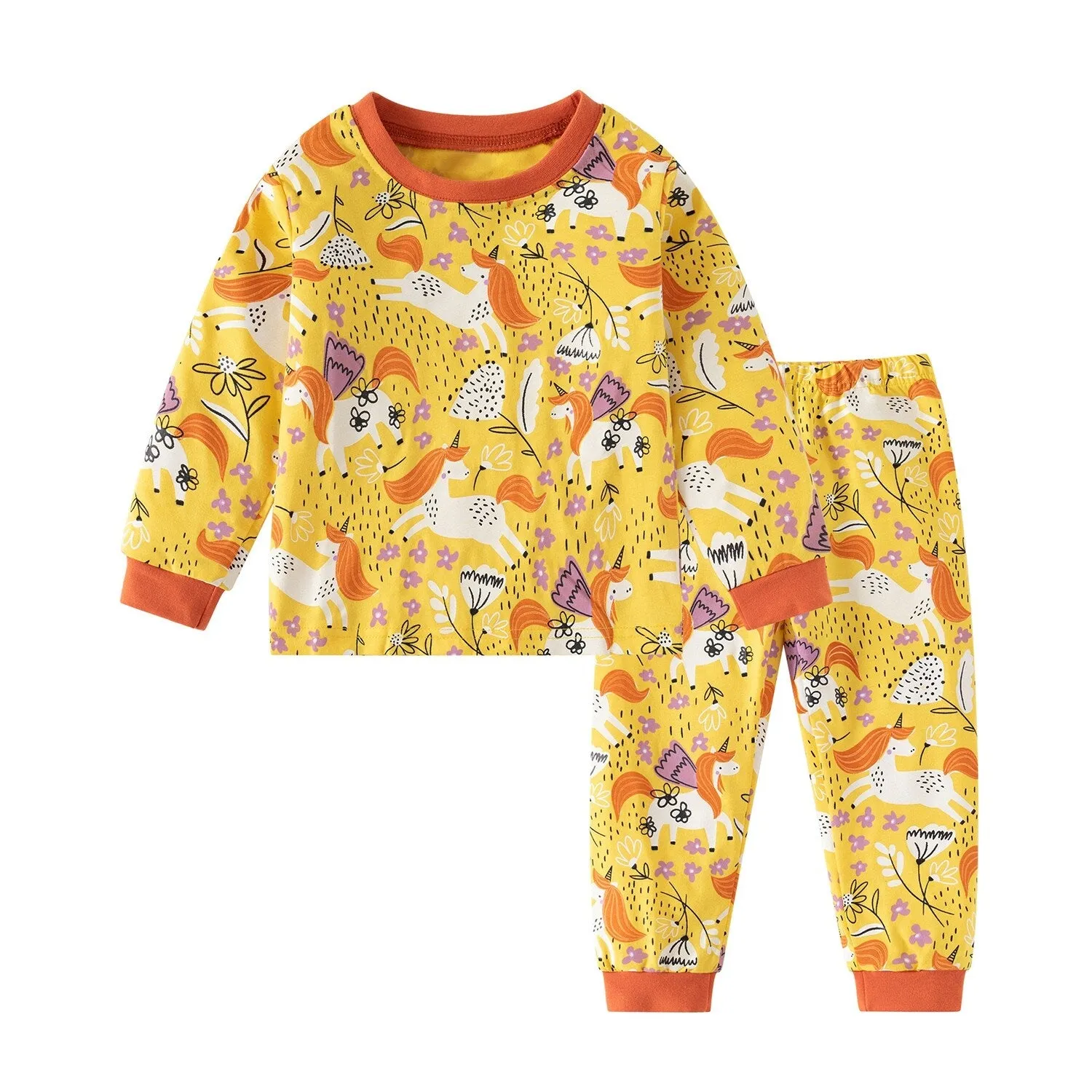 Yellow & Orange Floral Unicorn Round Neck Loungewear Suit sold by Zulily