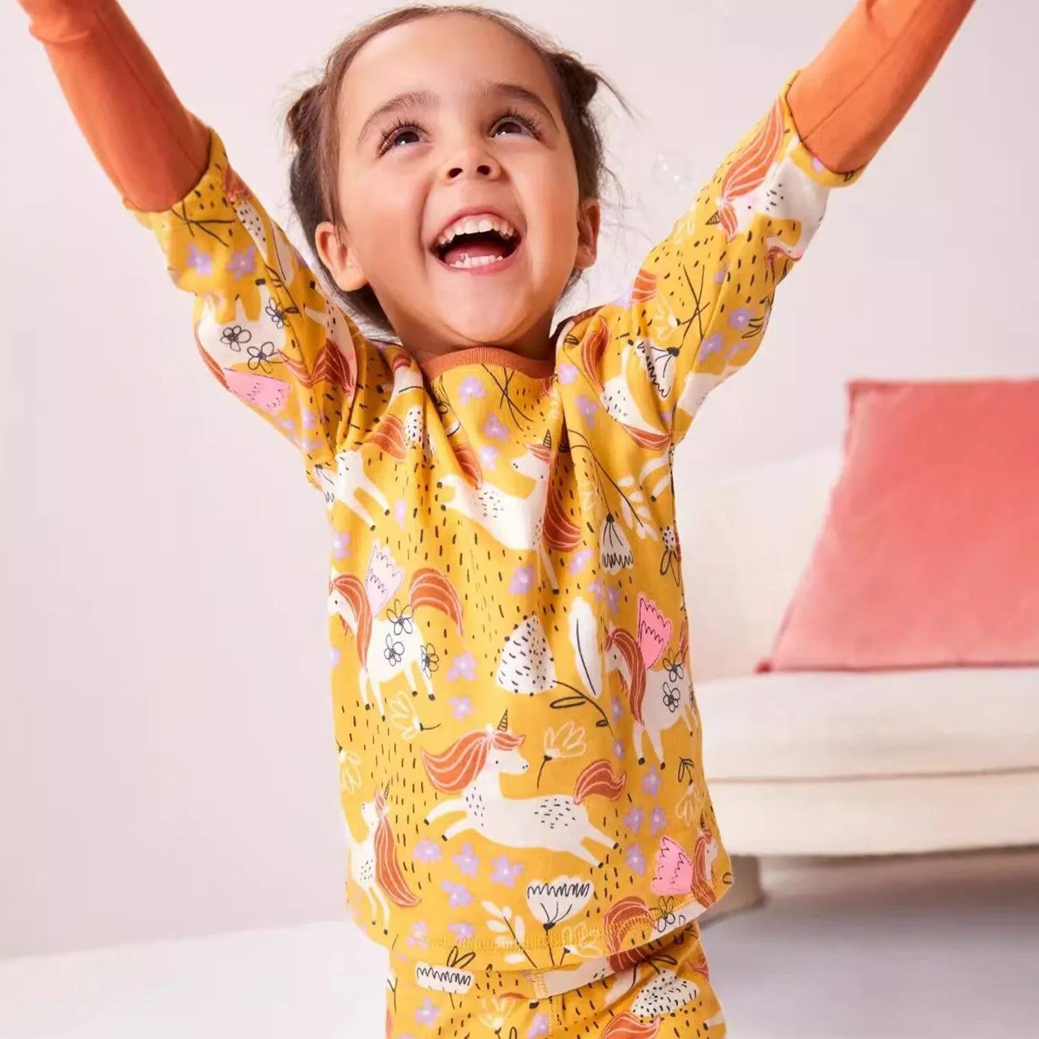 Yellow & Orange Floral Unicorn Round Neck Loungewear Suit sold by Zulily product image thumbnail 2