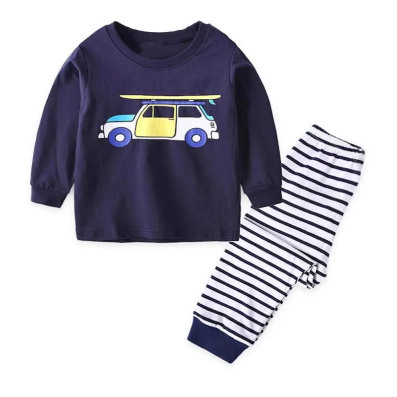 Navy Car & Stripe Round Neck Loungewear Suit sold by Zulily