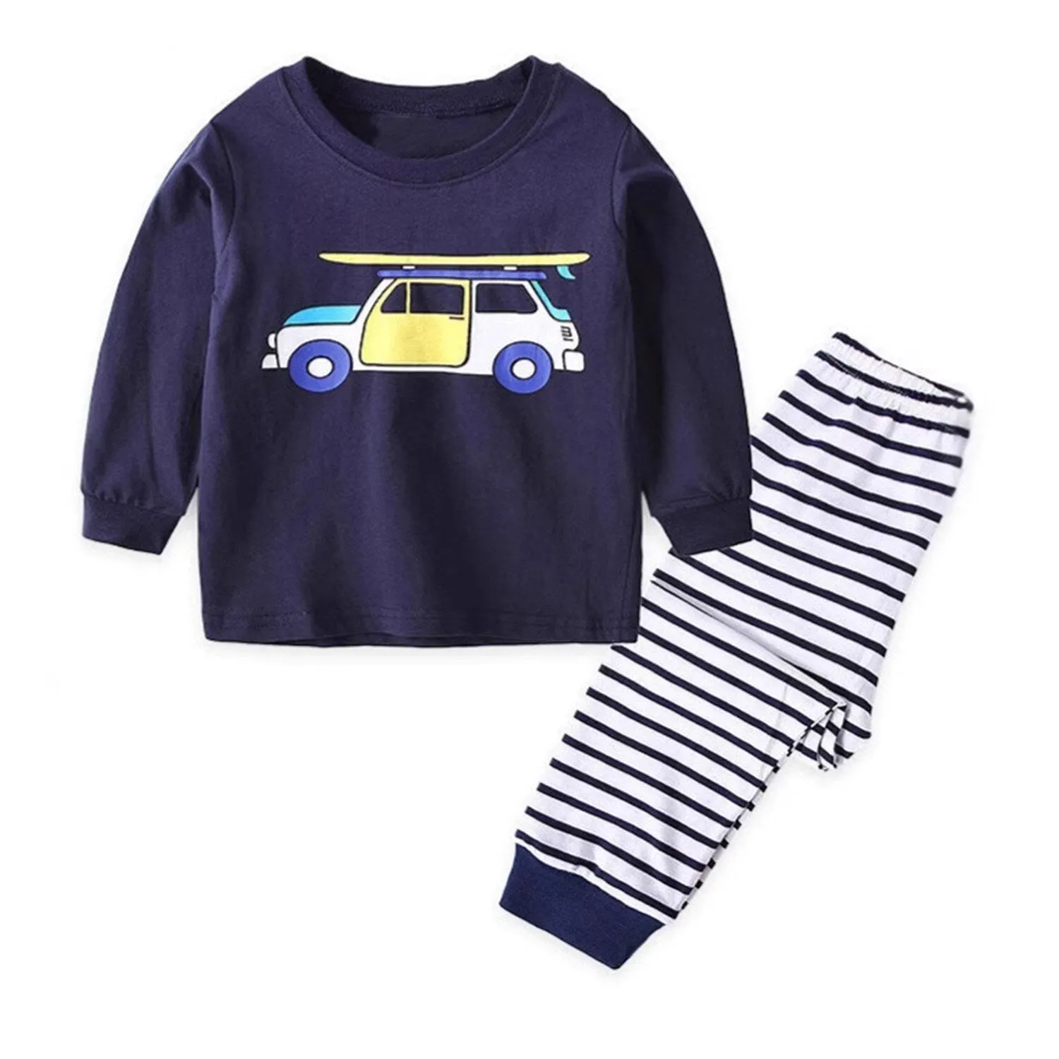 Navy Car & Stripe Round Neck Loungewear Suit sold by Zulily