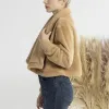 Khaki Large Lapel Fleece Coat sold by Zulily
