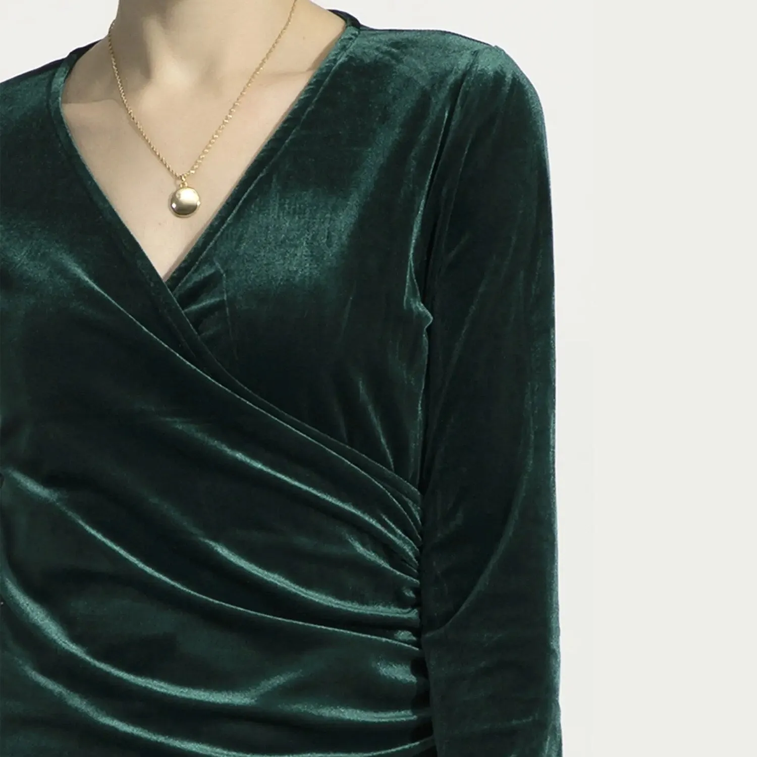 Green Velvet Wrap Dress sold by Zulily product image thumbnail 4