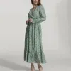 Green Floral Wrap Ruffle-Hem Dress sold by Zulily