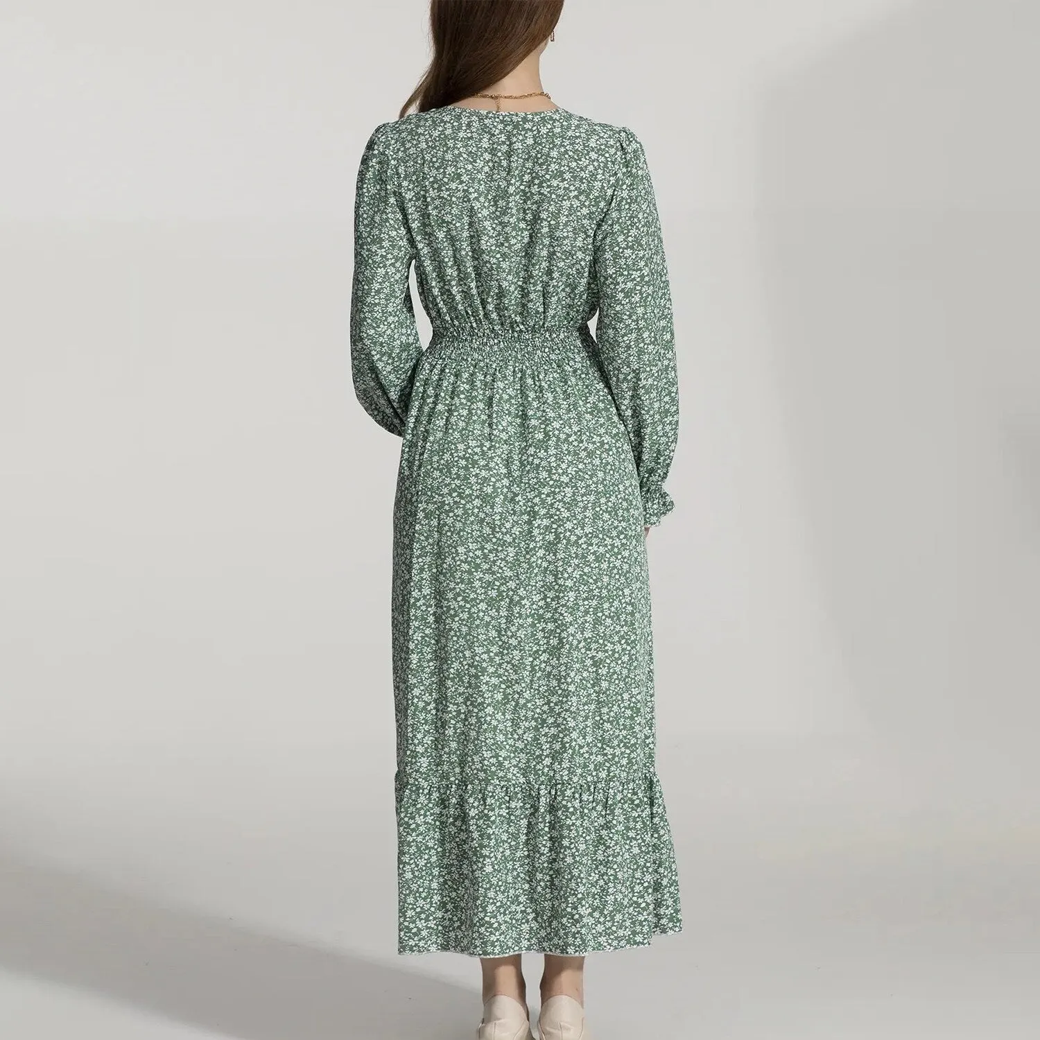 Green Floral Wrap Ruffle-Hem Dress sold by Zulily product image thumbnail 3