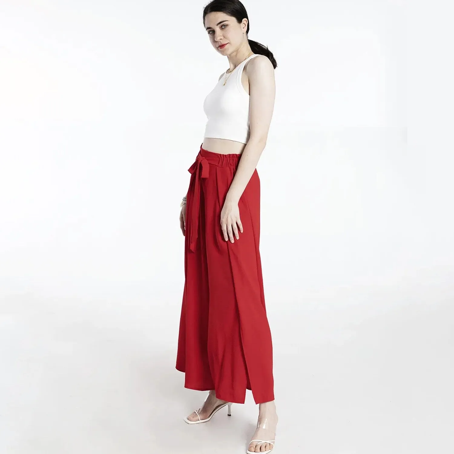 Red Tied Slit Wide Leg Pants sold by Zulily product image thumbnail 3