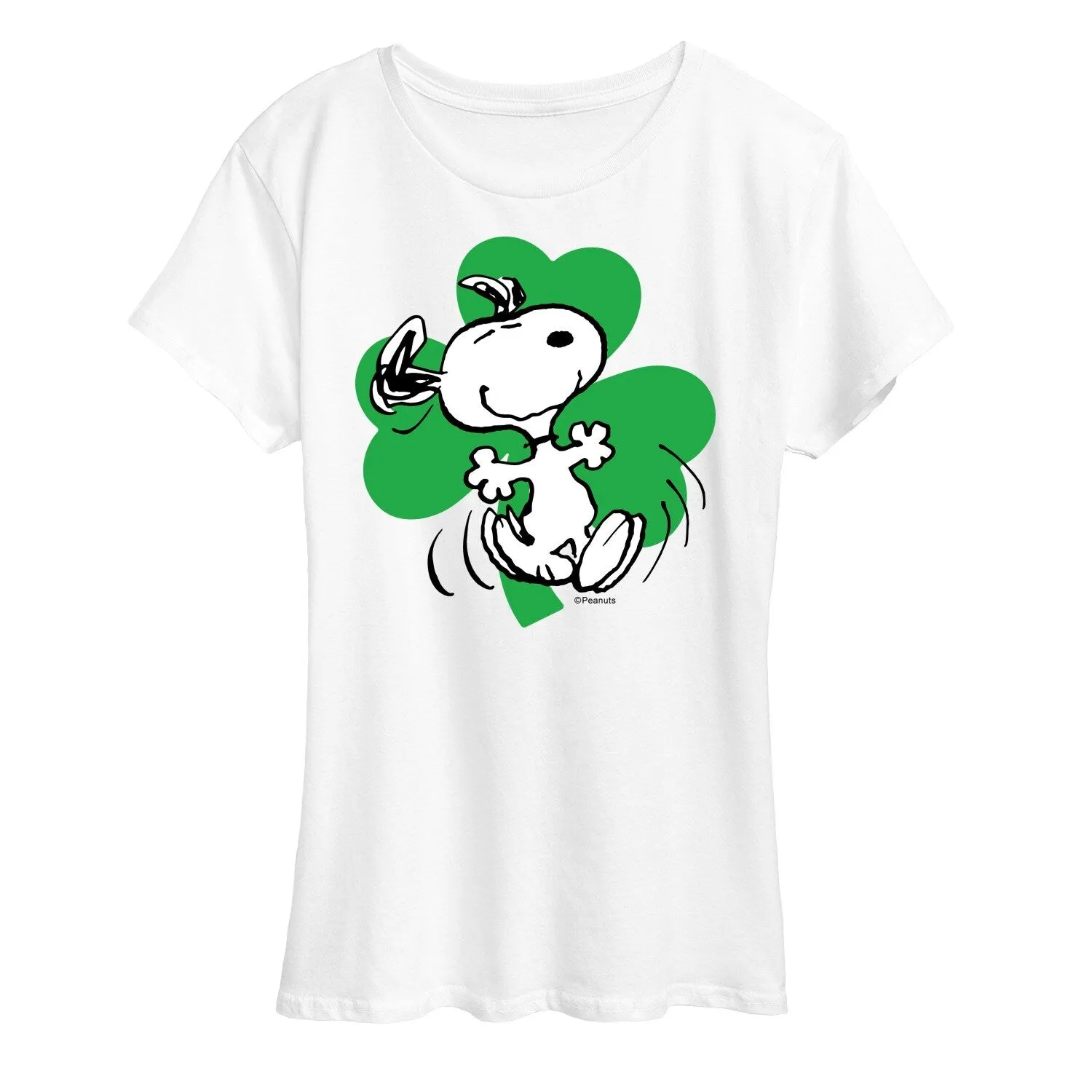 Women's Peanuts Dancing Snoopy Shamrock Short Sleeve Tee sold by Zulily