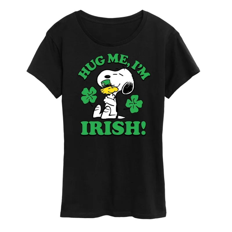 Women's Peanuts Snoopy Woodstock Hug Me I'm Irish Short Sleeve Tee sold by Zulily