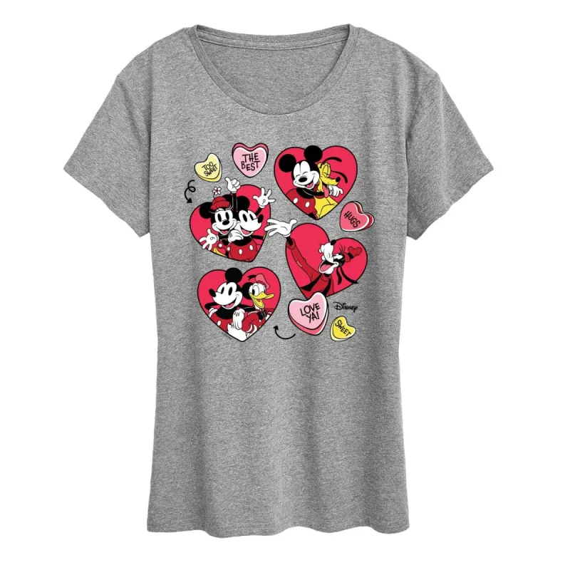 Women's Disney Mickey Minnie Heart Grid Short Sleeve Tee sold by Zulily
