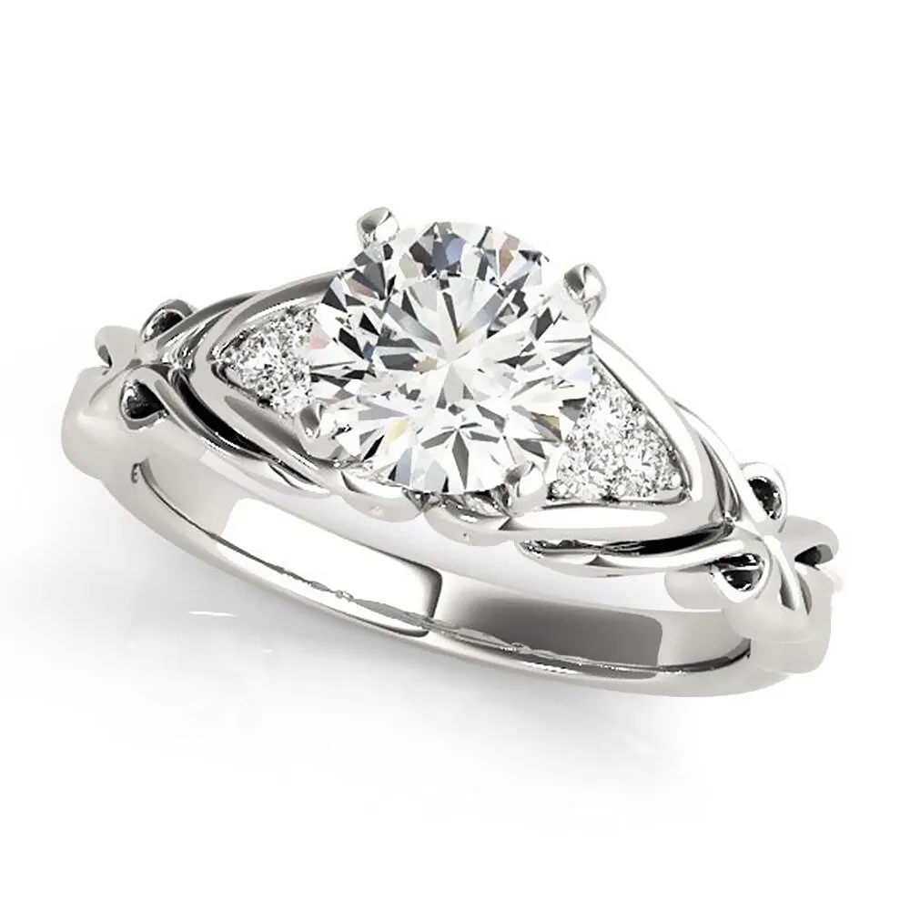 Auriya 14k Gold Carved 1ct Moissanite and Diamond Engagement Ring 1/10ctw sold by Zulily