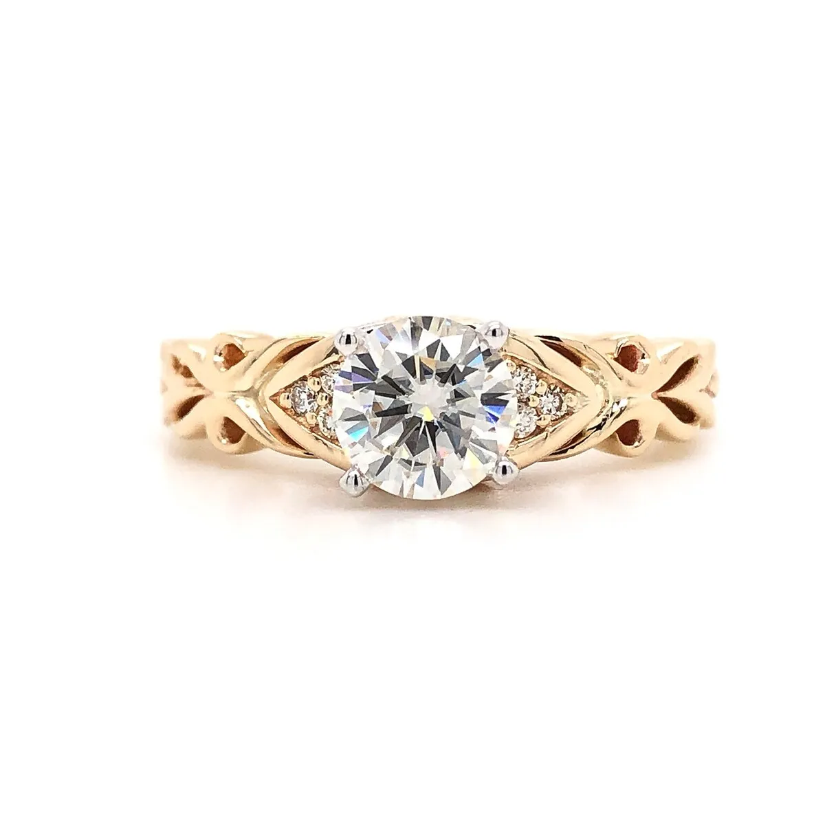 Auriya 14k Gold Carved 1ct Moissanite and Diamond Engagement Ring 1/10ctw sold by Zulily product image thumbnail 5