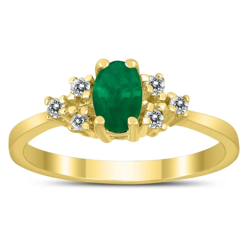 6X4MM Emerald and Diamond Regal Ring in 10K Yellow Gold sold by Zulily