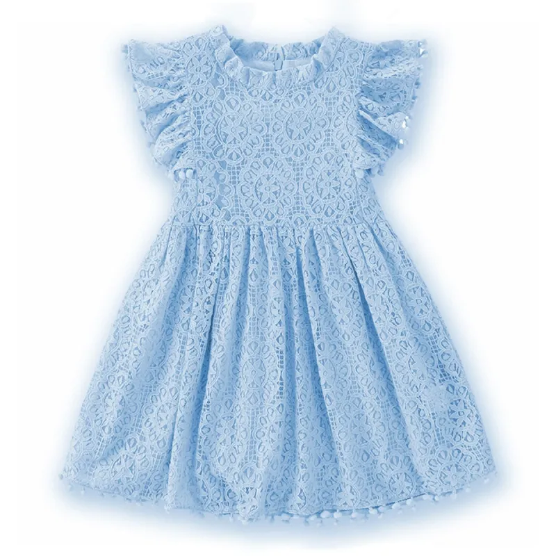 Sky Blue Lace Ruffle-Sleeve Dress sold by Zulily