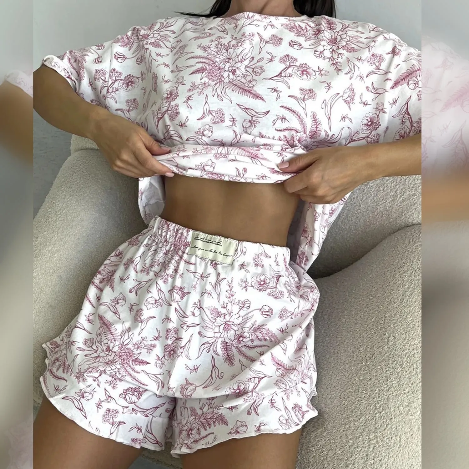 White & Red Floral Loungewear Set sold by Zulily