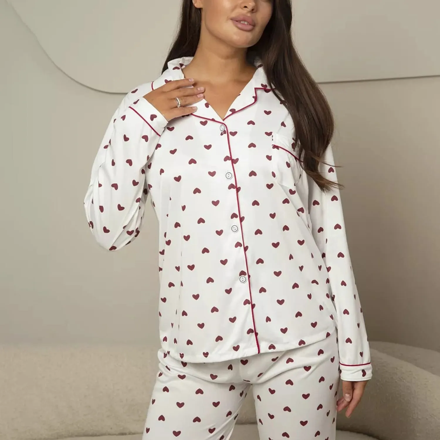 White & Red Heart Long-Sleeve Loungewear Set sold by Zulily product image thumbnail 3