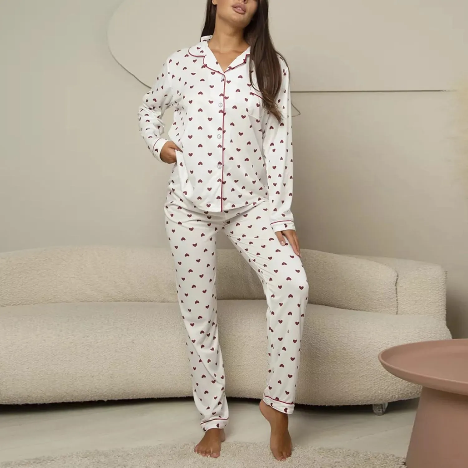 White & Red Heart Long-Sleeve Loungewear Set sold by Zulily