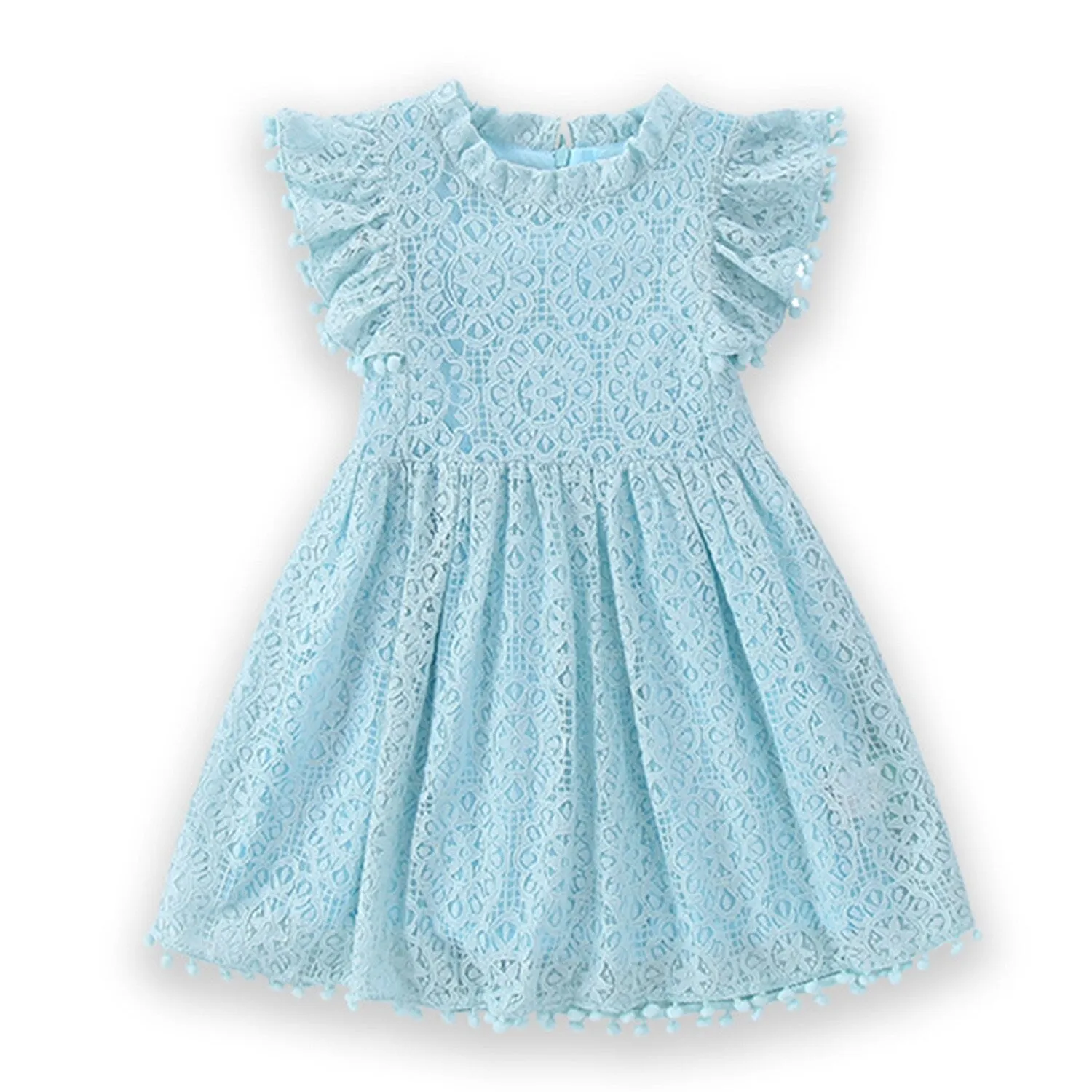 Light Blue Lace Ruffle-Sleeve Dress sold by Zulily