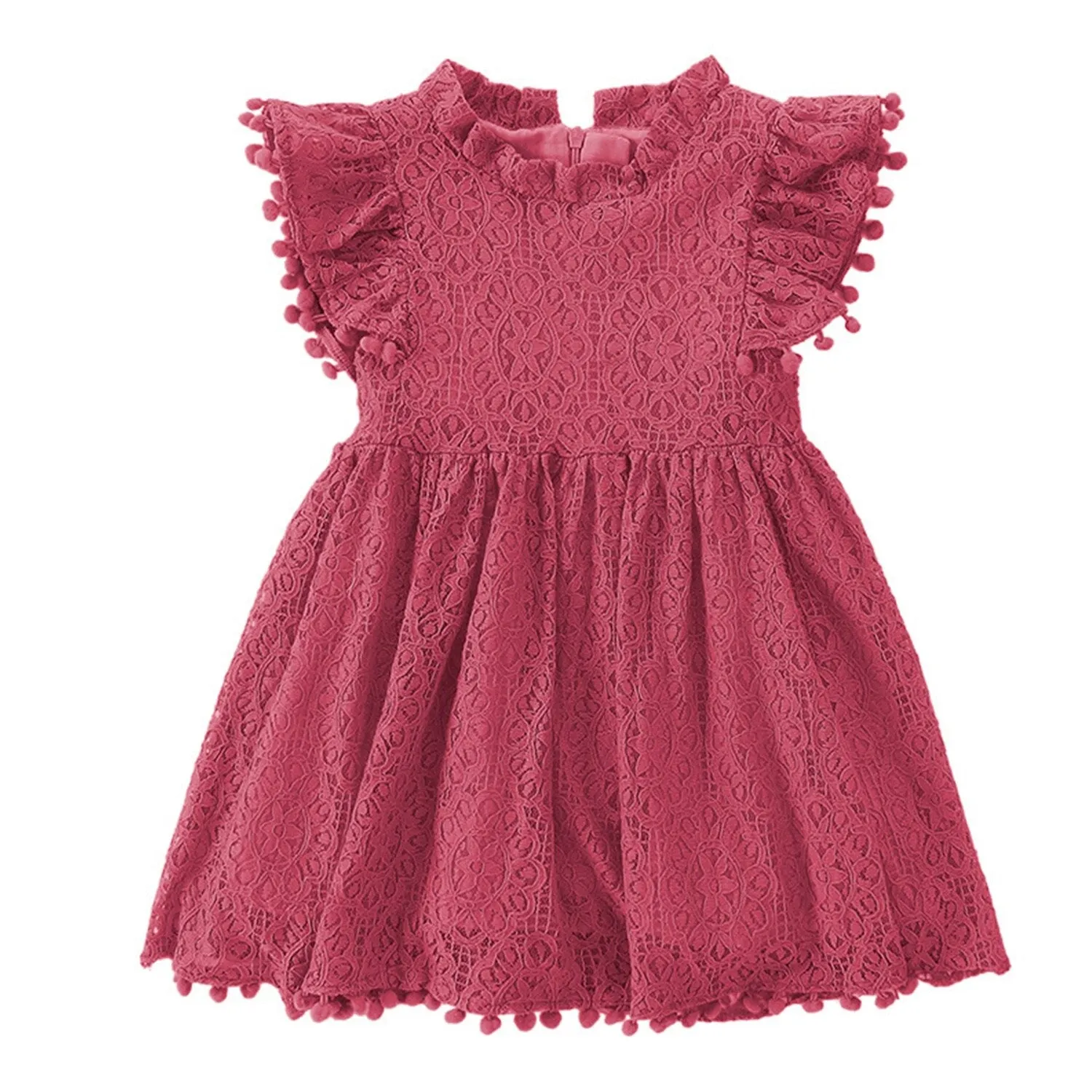 Dark Pink Lace Ruffle-Sleeve Dress sold by Zulily