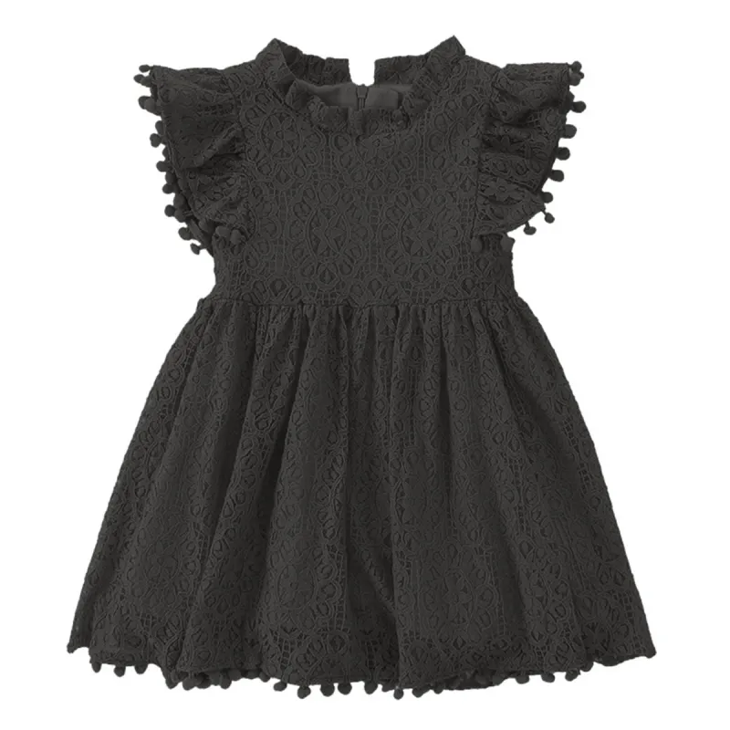 Black Lace Ruffle-Sleeve Dress sold by Zulily