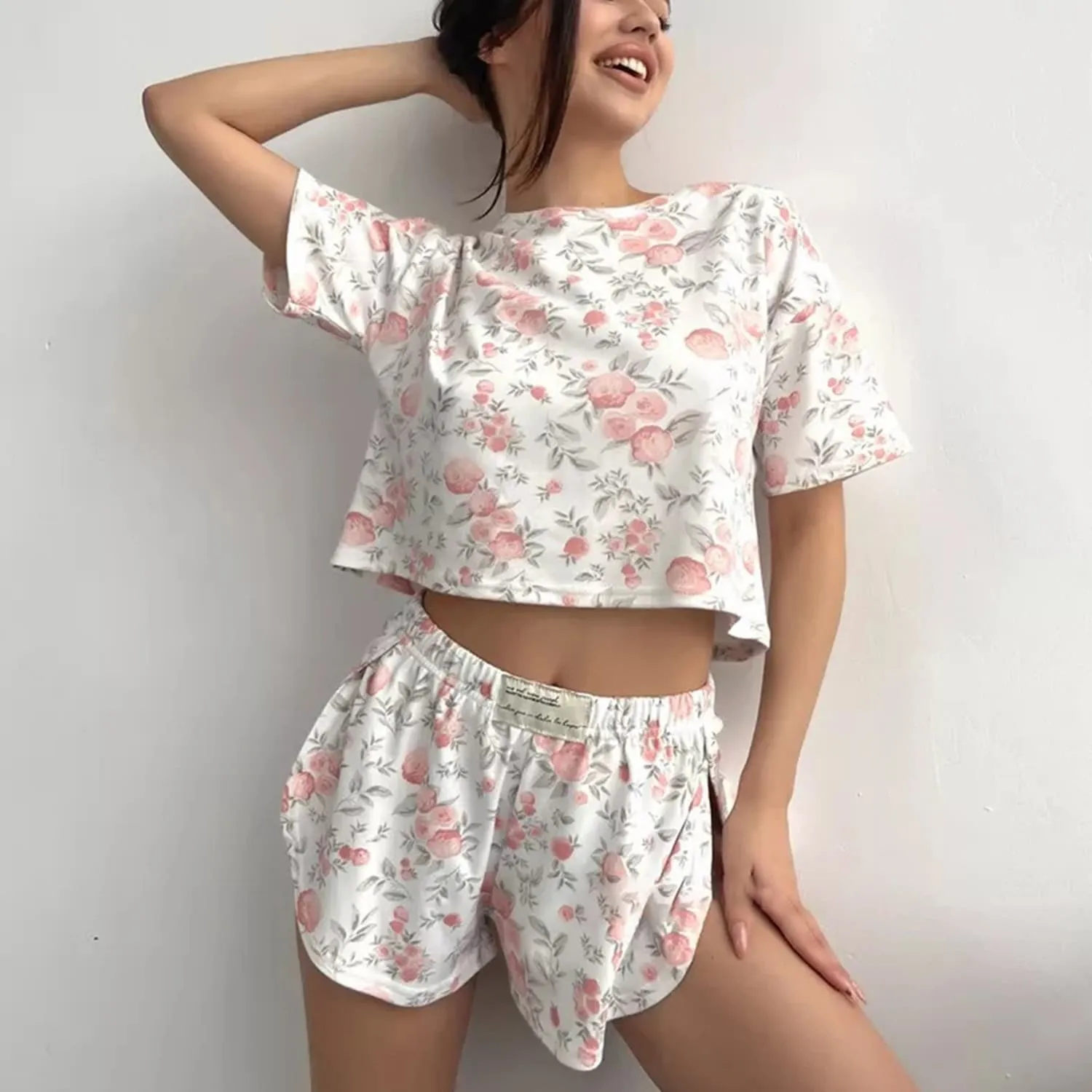 White & Pink Floral Loungewear Set sold by Zulily product image thumbnail 3