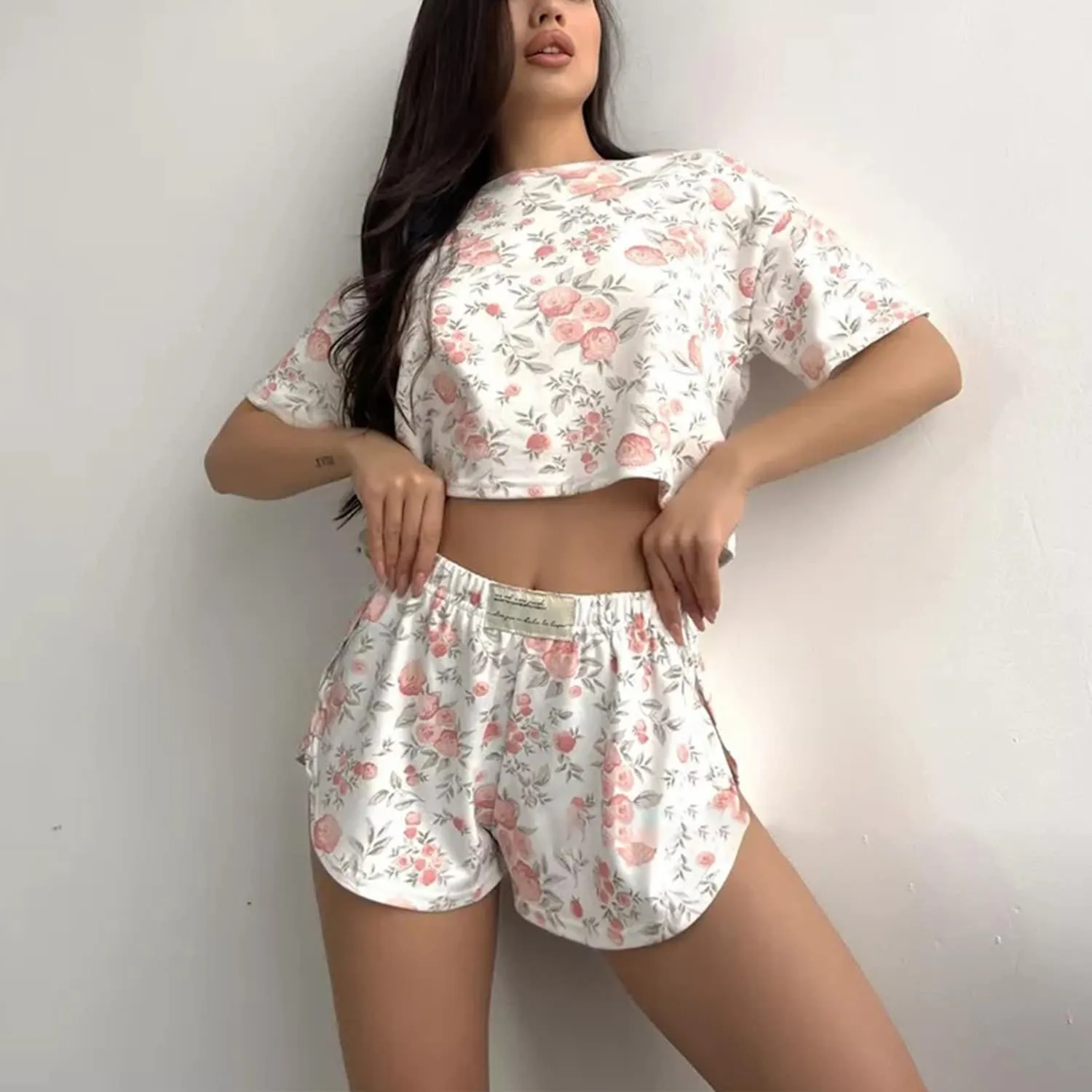 White & Pink Floral Loungewear Set sold by Zulily product image thumbnail 2