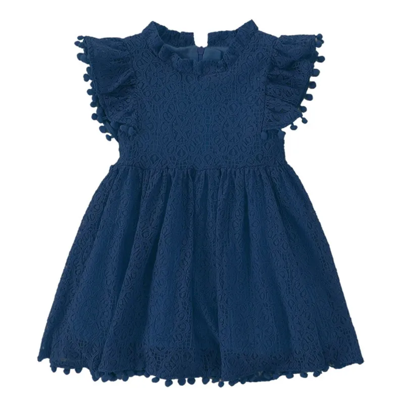 Navy Lace Ruffle-Sleeve Dress sold by Zulily