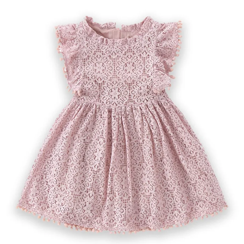 Pink Lace Ruffle-Sleeve Dress sold by Zulily