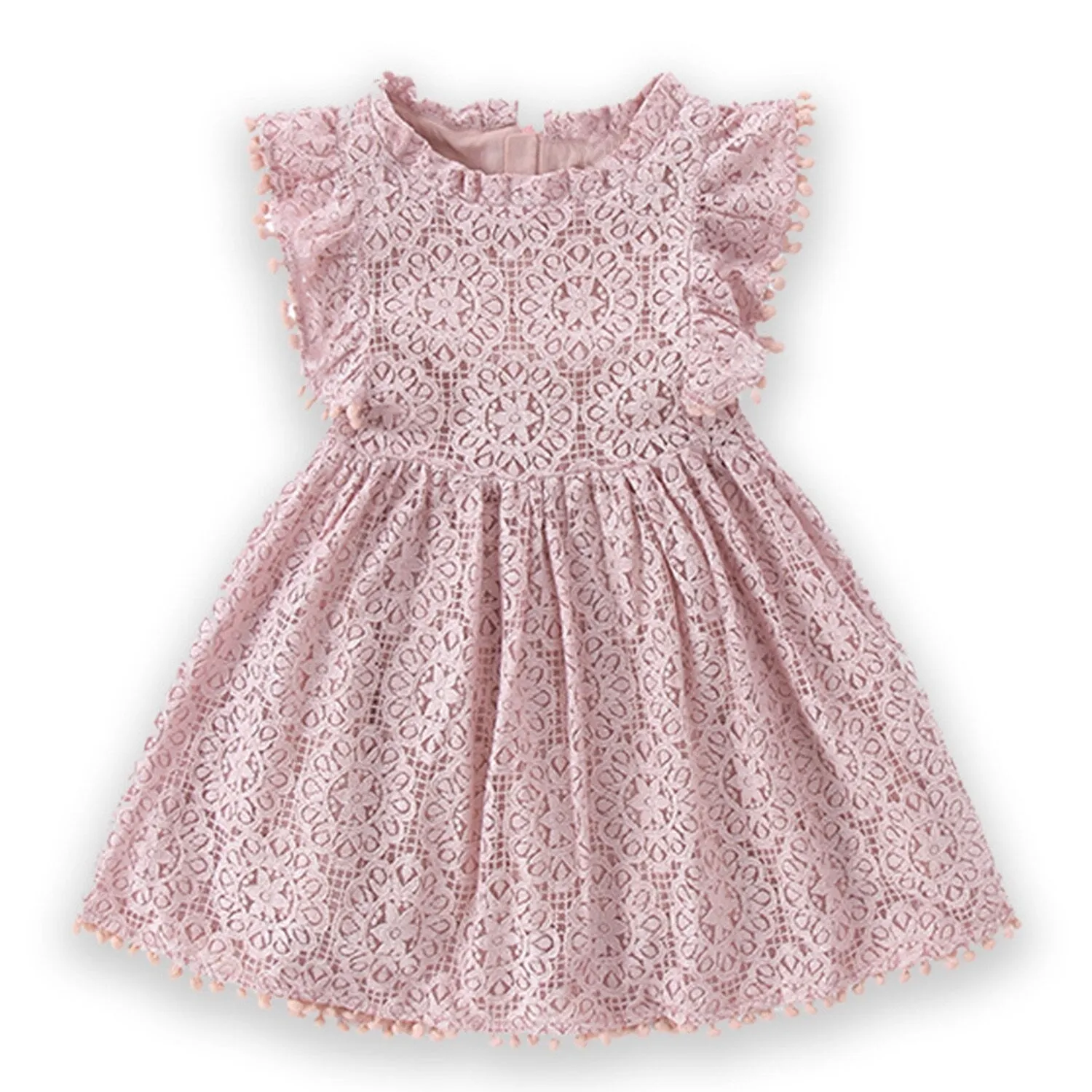 Pink Lace Ruffle-Sleeve Dress sold by Zulily