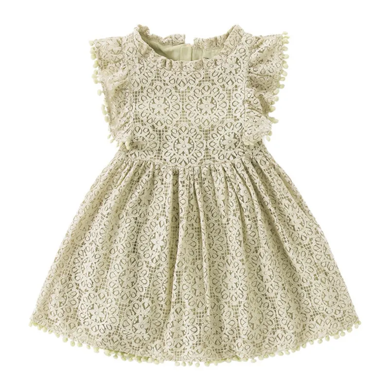 Light Khaki Lace Ruffle-Sleeve Dress sold by Zulily