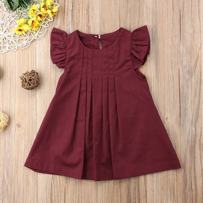 Burgundy Ruffle-Sleeve Dress sold by Zulily