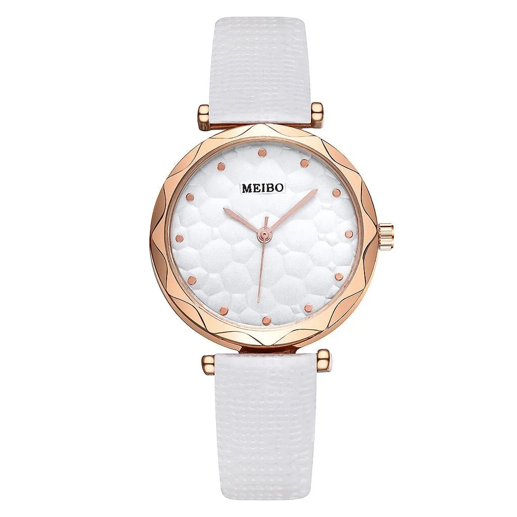 White Honeycomb Embossed Faux Leather Rose Goldtone Watch sold by Zulily