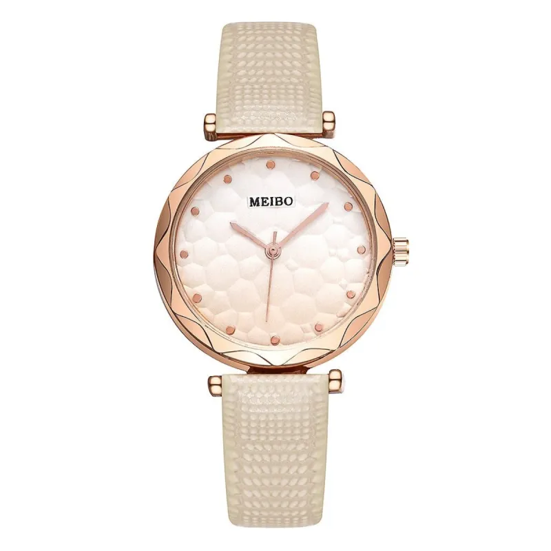 Sand Honeycomb Embossed Faux Leather Rose Goldtone Watch sold by Zulily