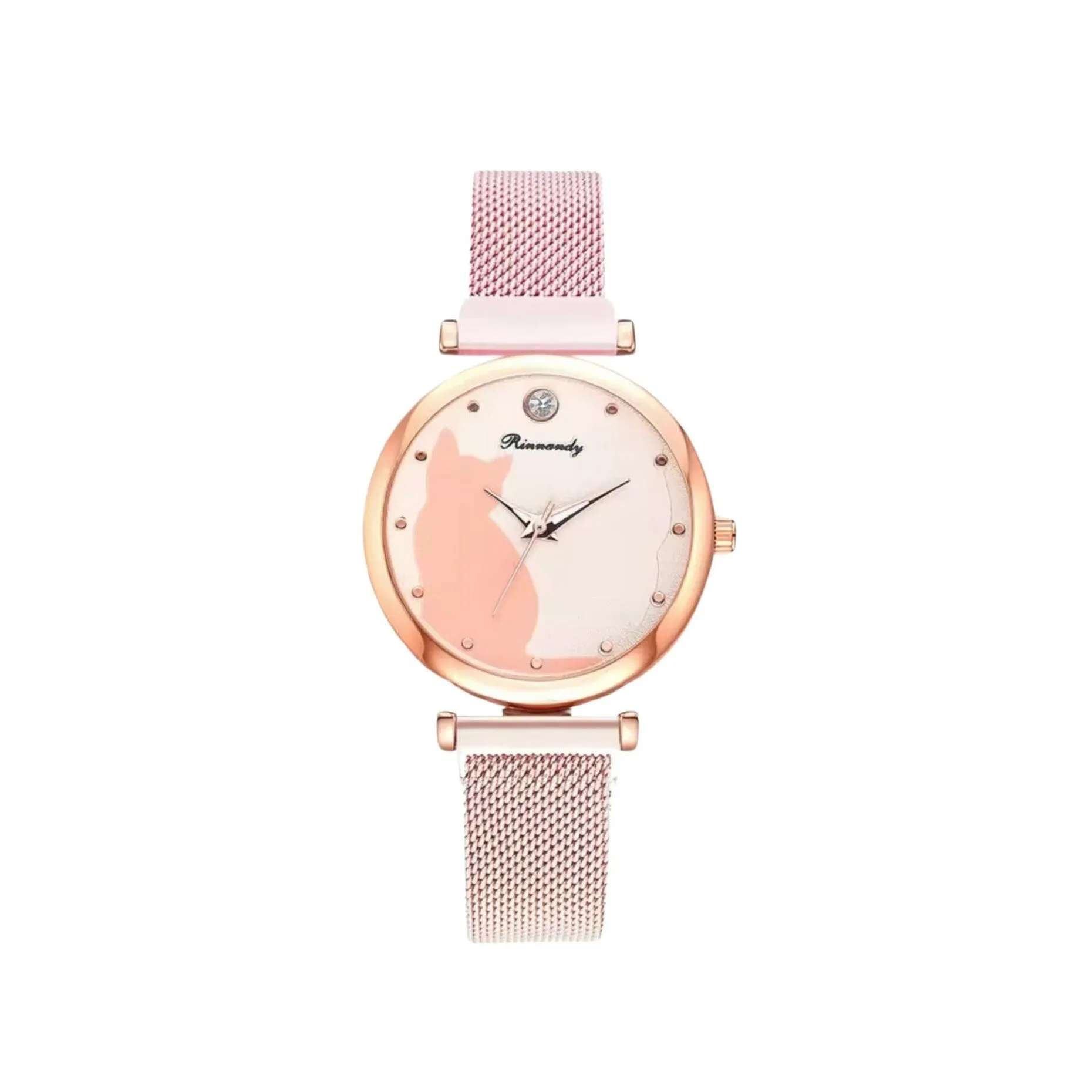 Pink Rose and Goldtone Cat Watch sold by Zulily