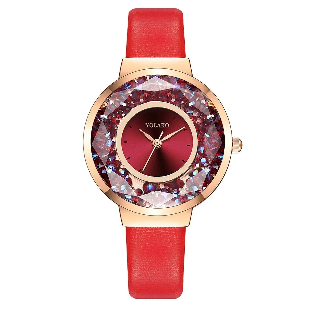 Red Geometric Loose Iridescent Crystal Faux-leather Strap Watch sold by Zulily