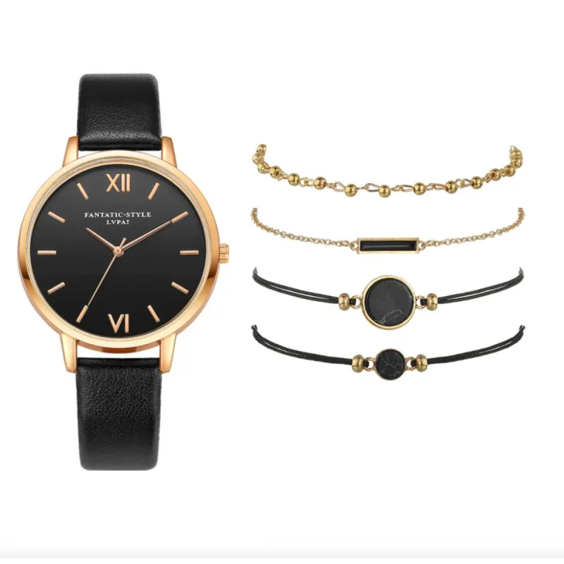 Black Goldtone Fashion Watch And Bracelet Set sold by Zulily