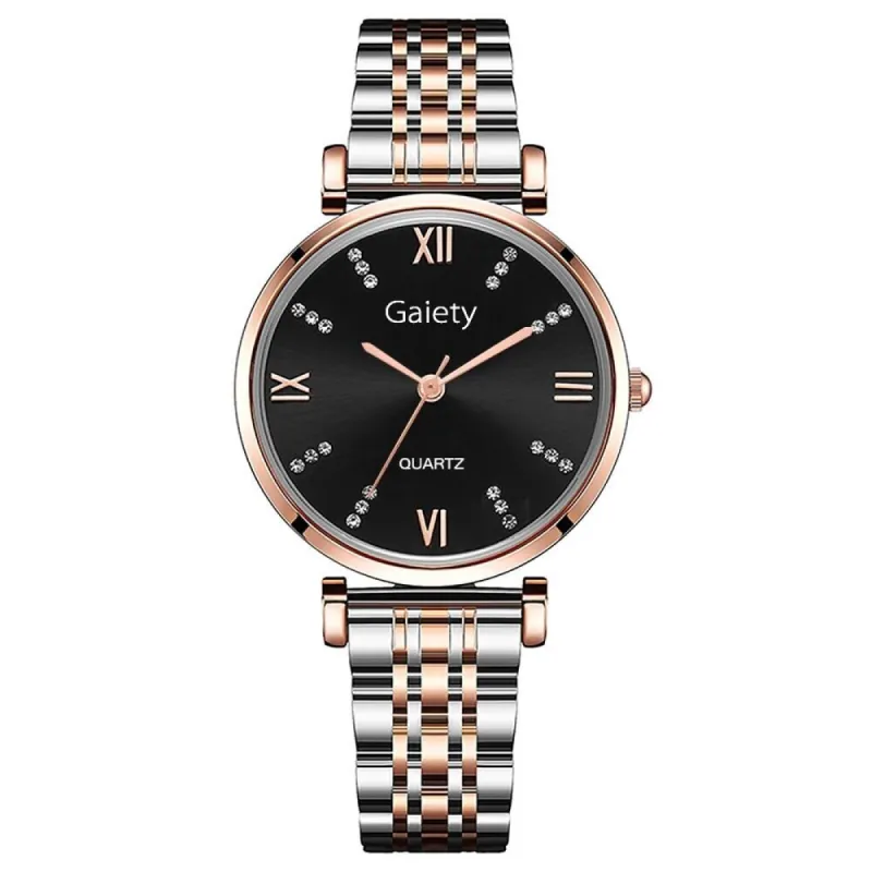 Black Crystal and Rose Gold Crystal Minimalist Roman Numeral Watch sold by Zulily