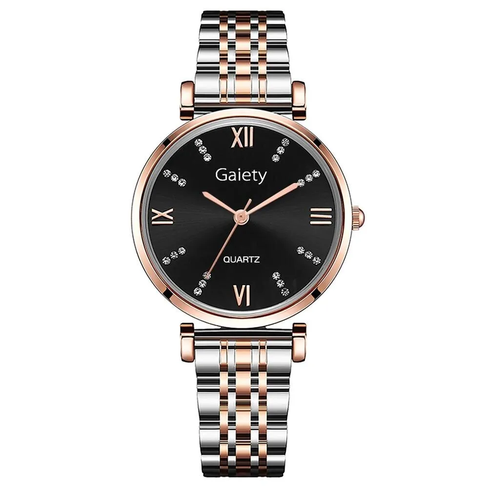 Black Crystal and Rose Gold Crystal Minimalist Roman Numeral Watch sold by Zulily