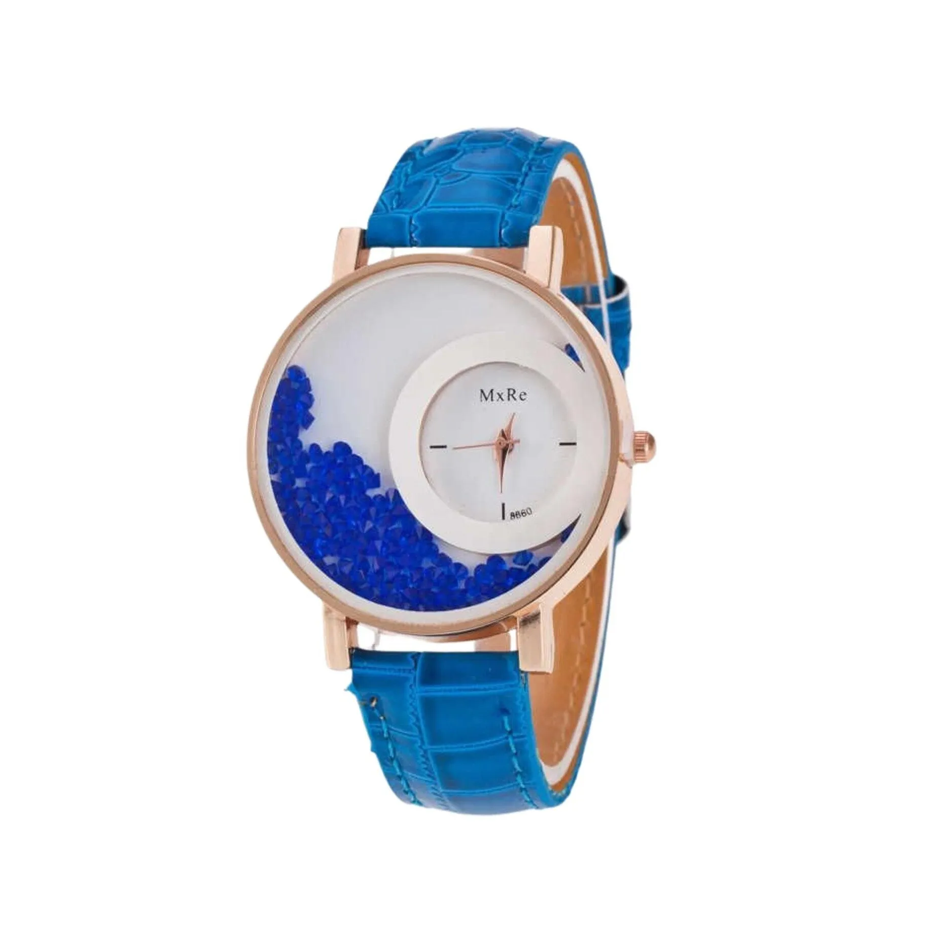 Blue Faux Leather Watch With Loose Crystals sold by Zulily