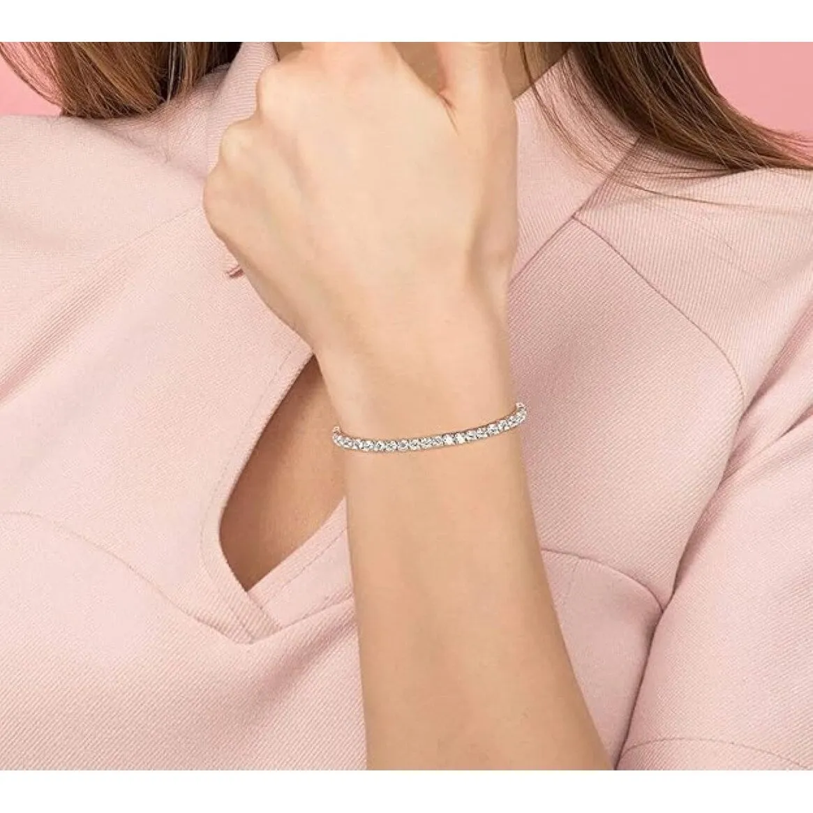 Rose Gold Plated Cubic Zirconia Round 4MM Classic Tennis Bracelet - Rose Gold sold by Zulily product image thumbnail 4