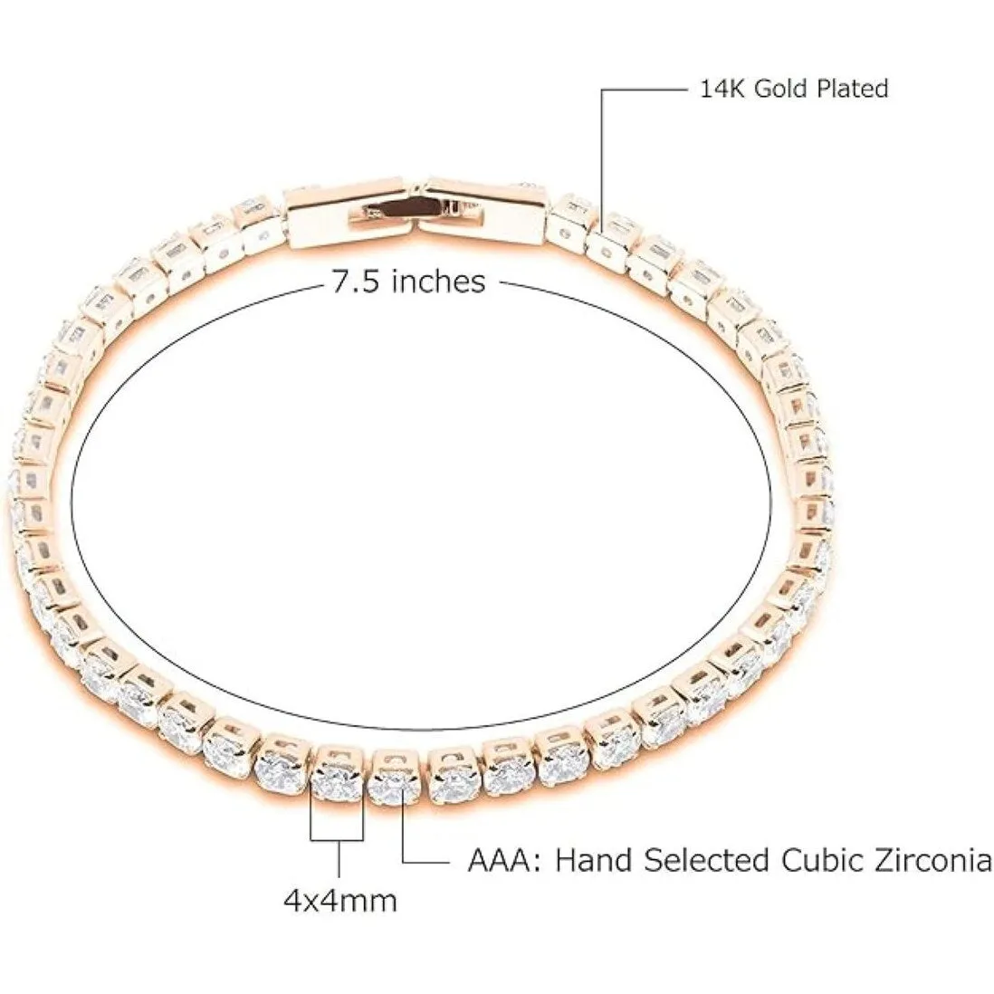 Rose Gold Plated Cubic Zirconia Round 4MM Classic Tennis Bracelet - Rose Gold sold by Zulily product image thumbnail 5